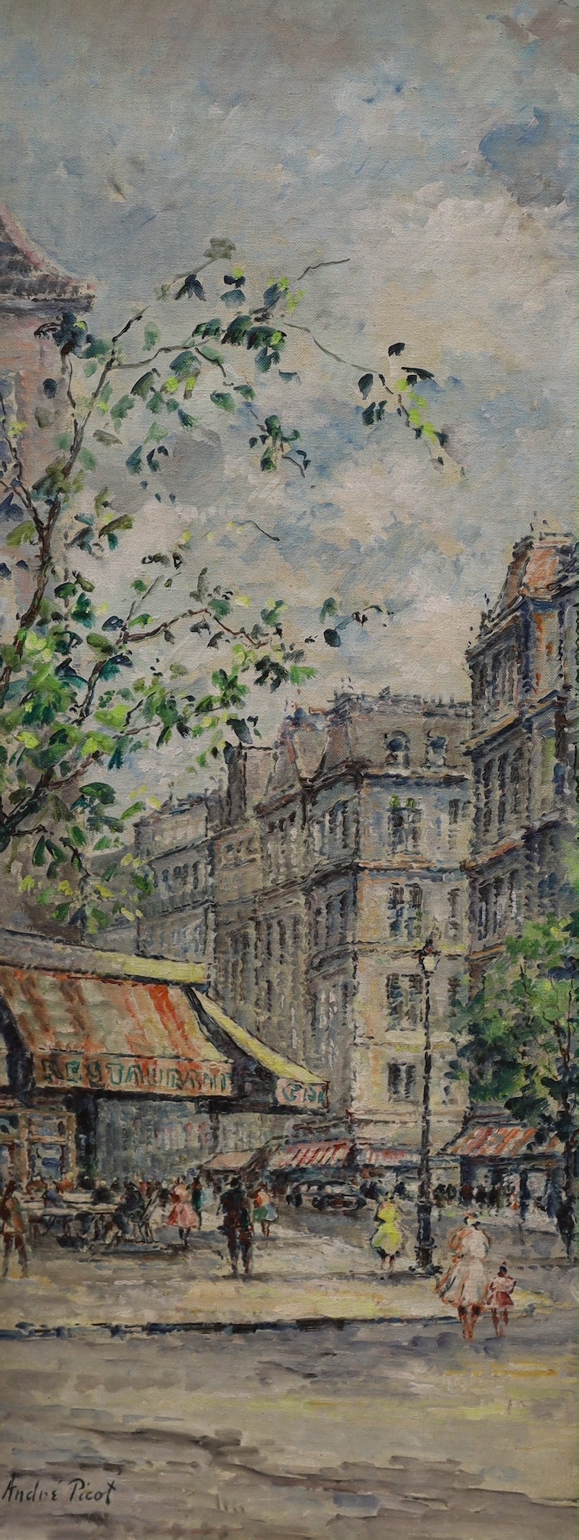 André Picot (1910-1992), four oils on board, Views of Paris, signed, 76 x 30cm and 30 x 76cm